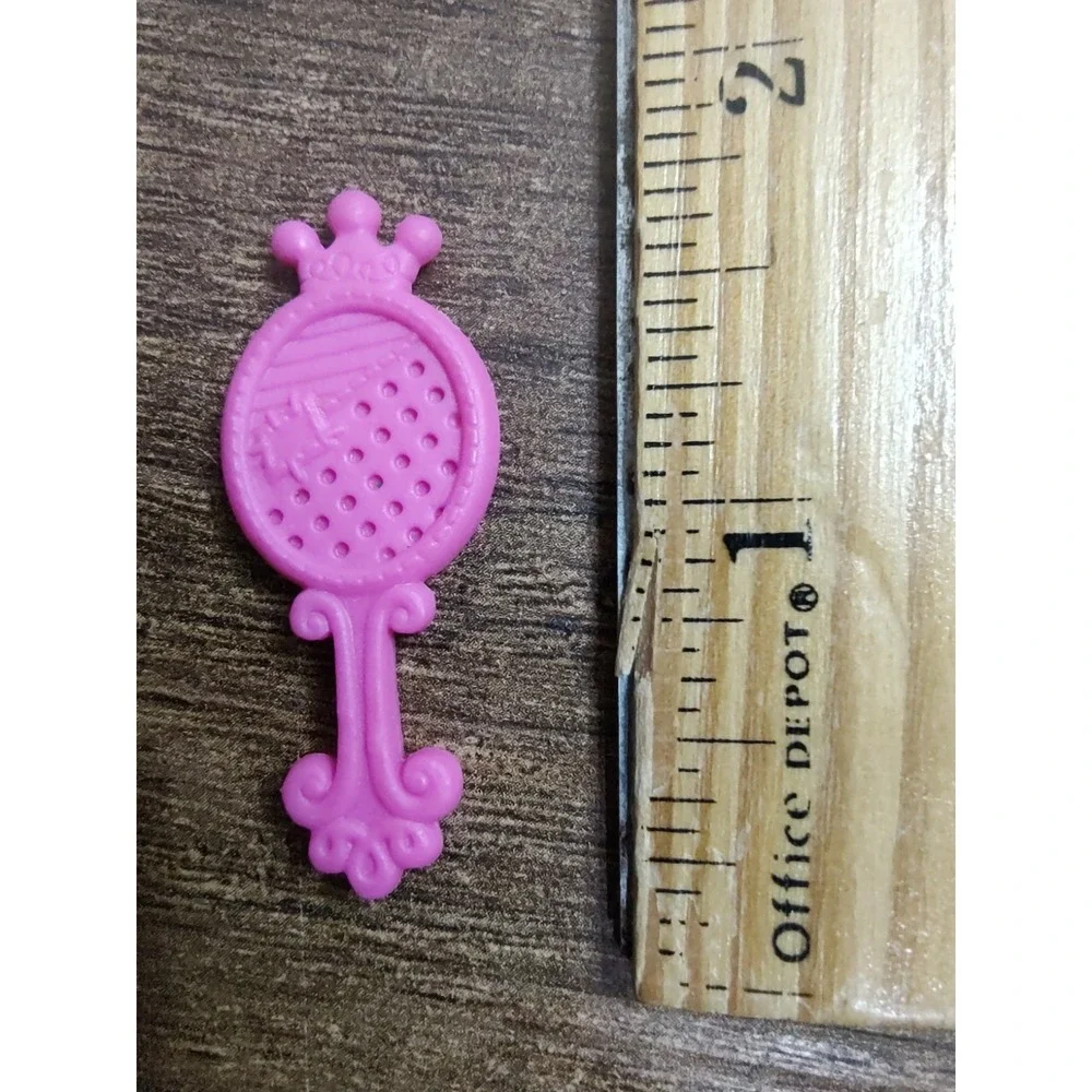 Fashion Doll Handheld Mirror Pink Oval Crown Top Scroll Handle